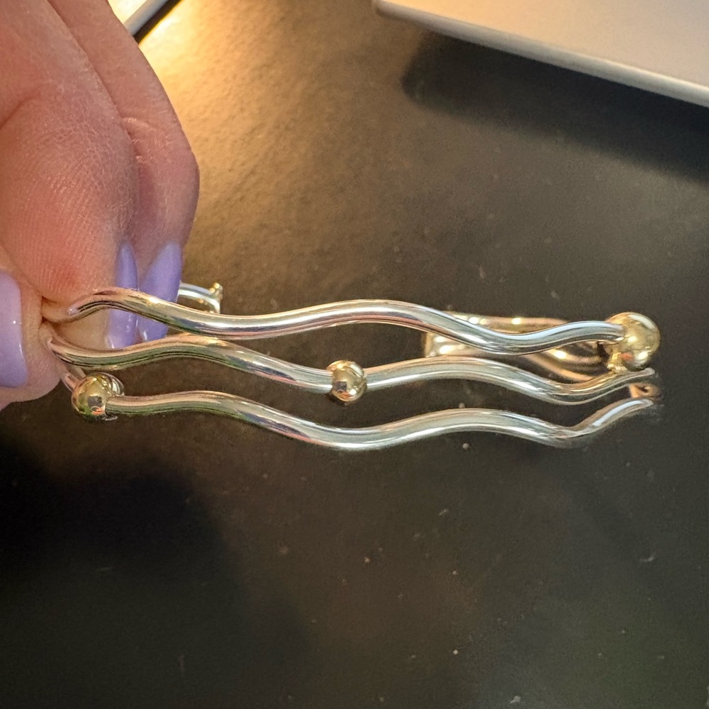 Gold Tone Wavy Double-Bar Bracelet